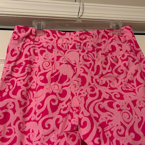 Vintage LILLY PULITZER Sz 8 Pink "7C's" Pattern Cropped Pants White Label - Picture 6 of 8